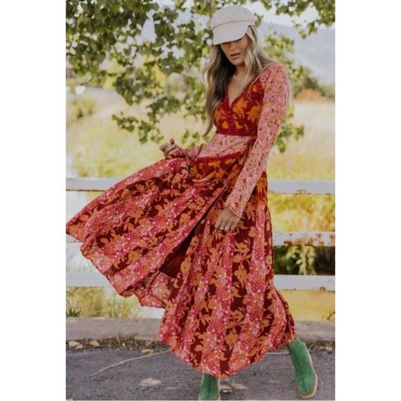 Free People Bohemian Retro 70s Gypsy Floral Tilda Maxi Dress Size Medium - Picture 4 of 15